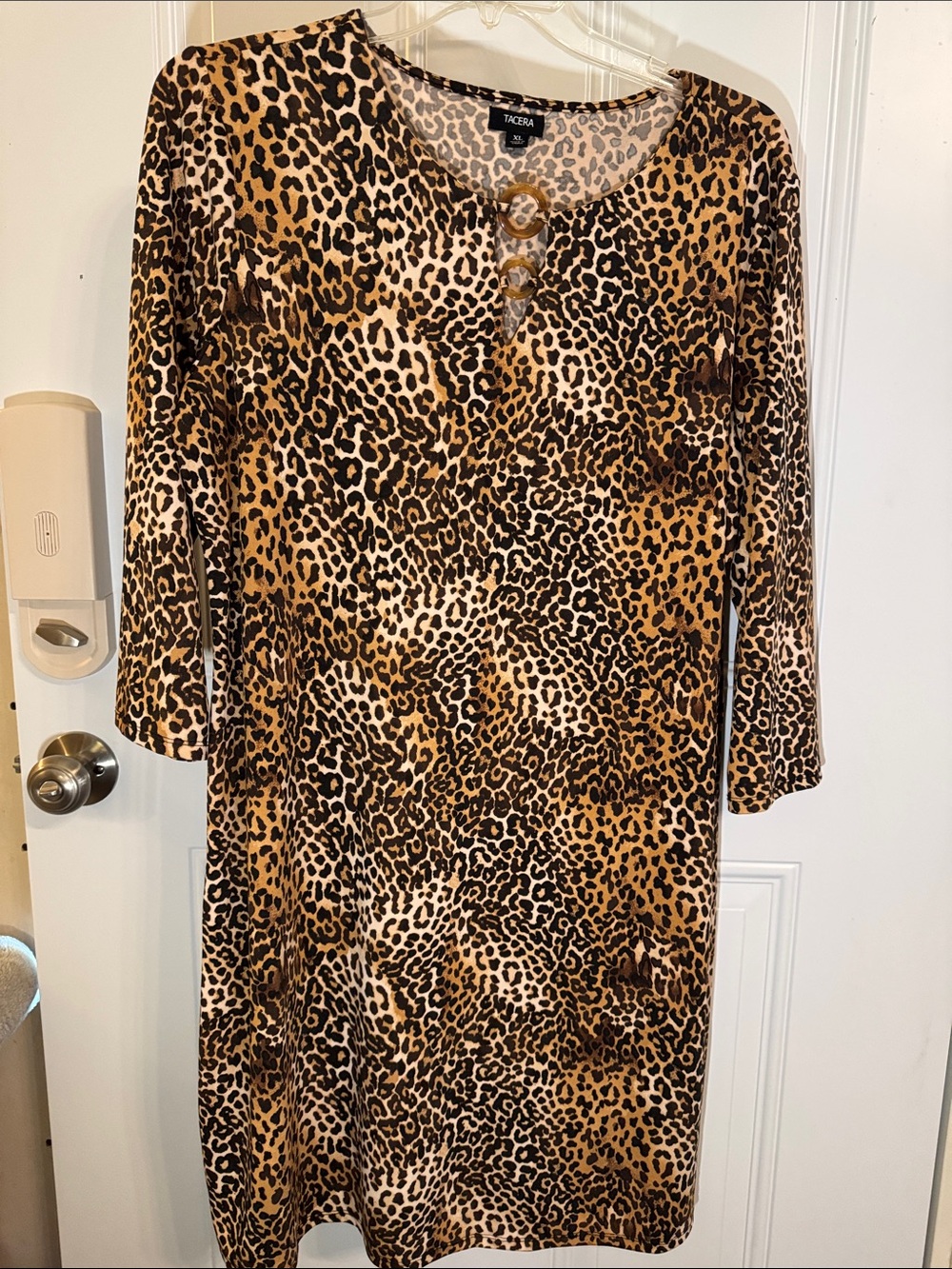Tacera Leopard Print Long Sleeve Dress in Brown and Black